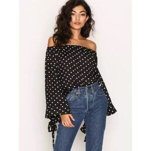 One Teaspoon Women's Black Bonnie Ace Polka Dot Off-the-shoulder Top Size XS